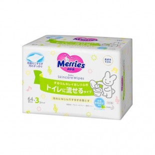 Merries Baby Skincare Flushable Wipes (64pcs x 3)